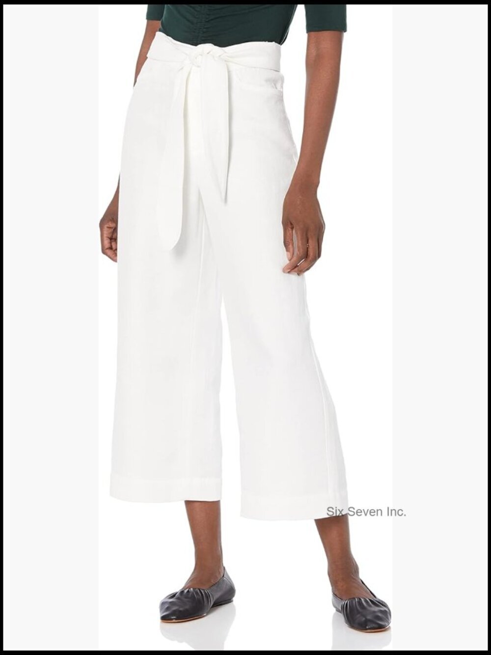 Cropped Linen Wide Leg Pant with Belted Waist, Tie Front